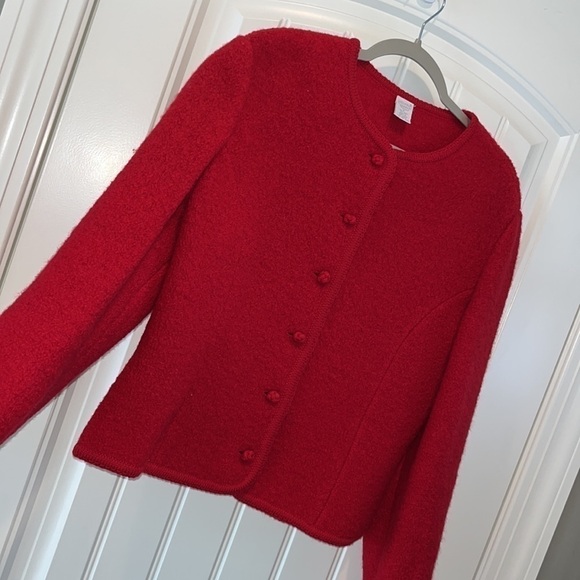VINTAGE lands end classic red wool cardigan sweater size 10 granny Grandmacore - Picture 2 of 11